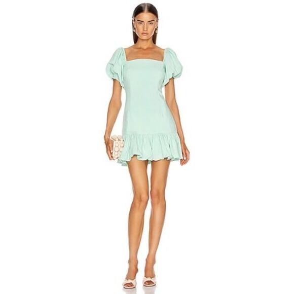 Atoir Someone Like Me Mint Blue Ruffle Hem Puff Sleeve Mini Dress Size 10 - Picture 1 of 12